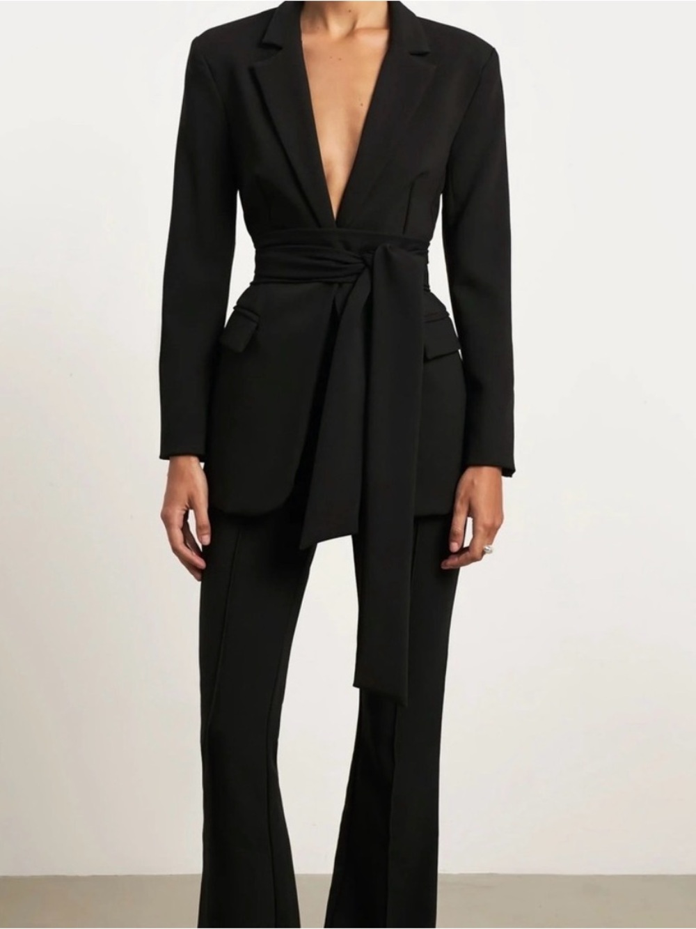 Black Belted Waist Blazer Suit - Because of Alice